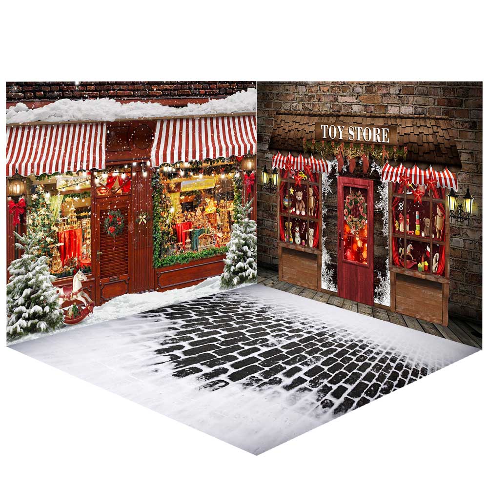 Avezano Christmas Gift Shop Photography Backdrop Room Set Holiday Gift