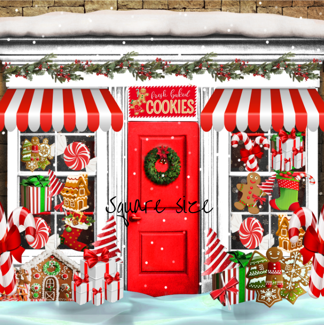 Avezano Christmas Cookie Shop Red Door Photography Backdrop