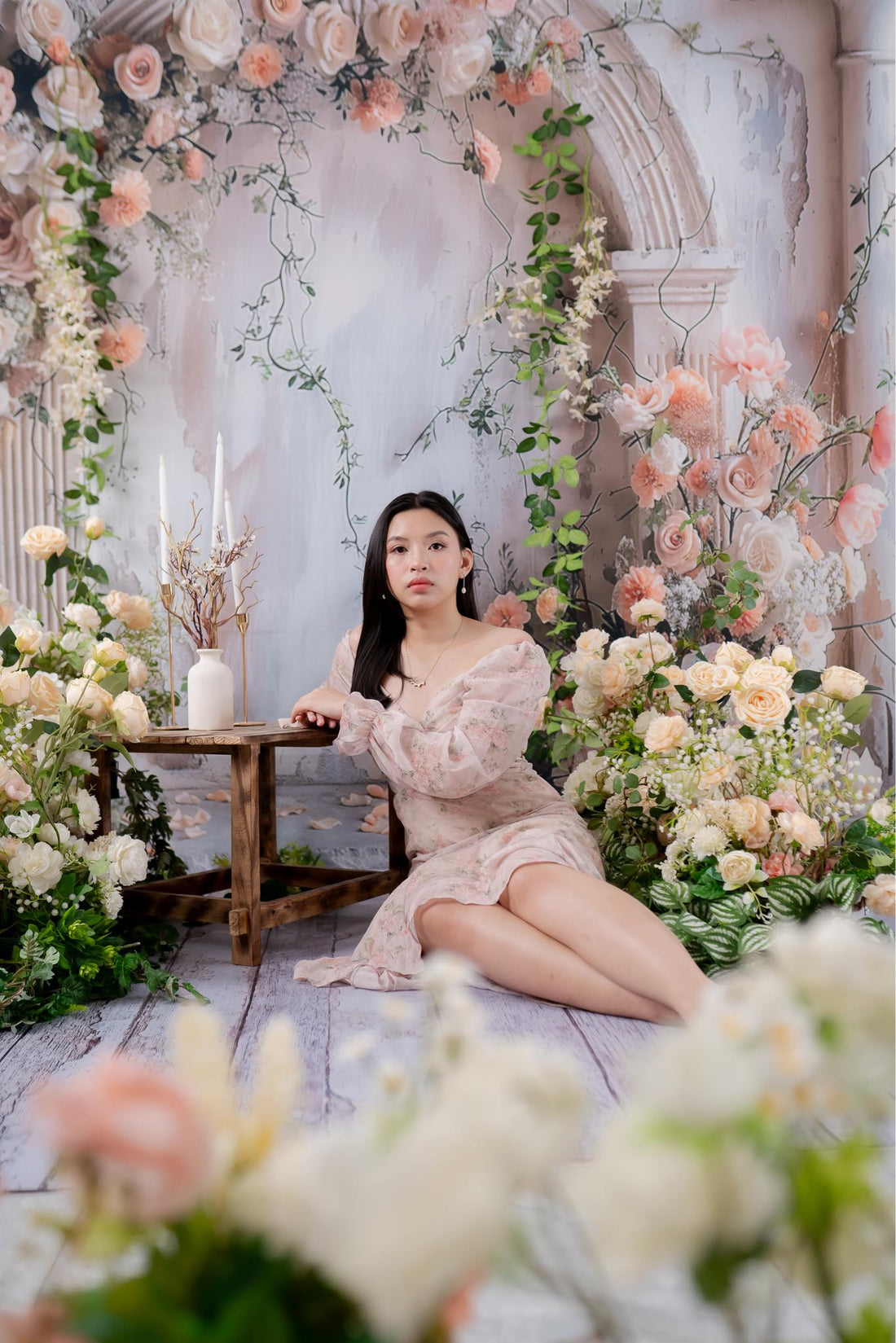 Avezano Spring  Flowers Rose Vines and Arch Wall Photography Backdrop