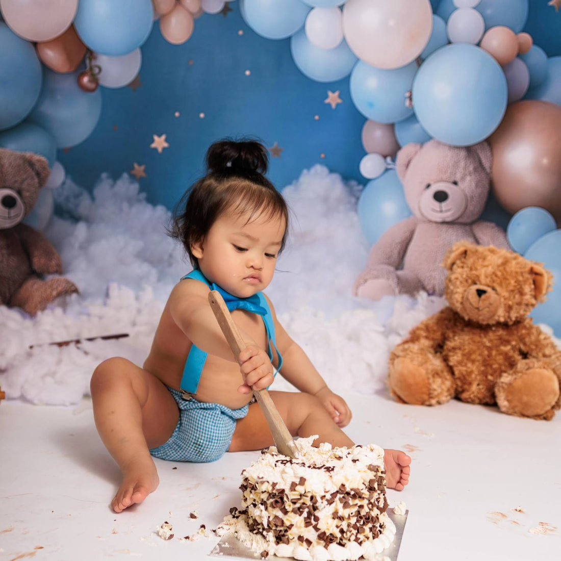 Avezano Blue Balloon Arch and Teddy Bear Photography Background