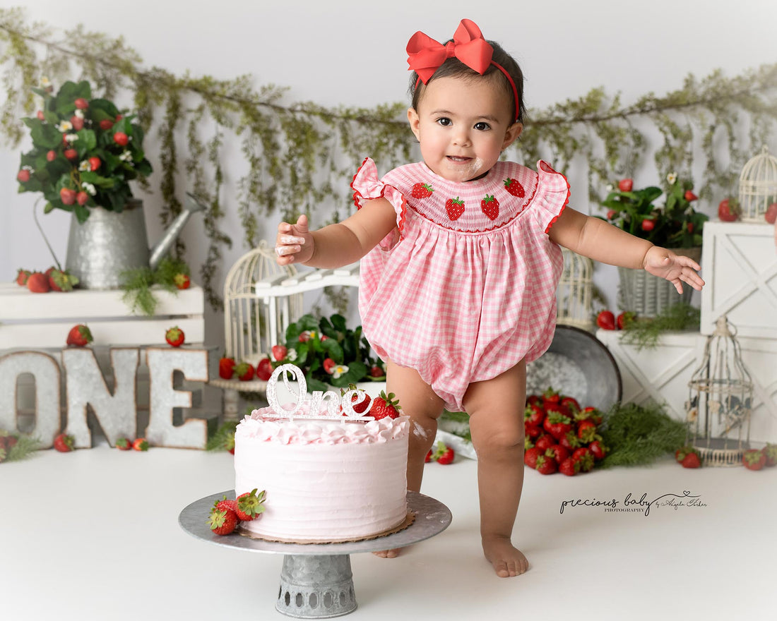 Avezano Strawberry Theme One-Year-Old Photography Backdrop Designed By Angela Forker