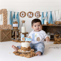 Avezano Milk and Cookies First Birthday Cake Smash Photography Backdrop Designed By Angela Forker