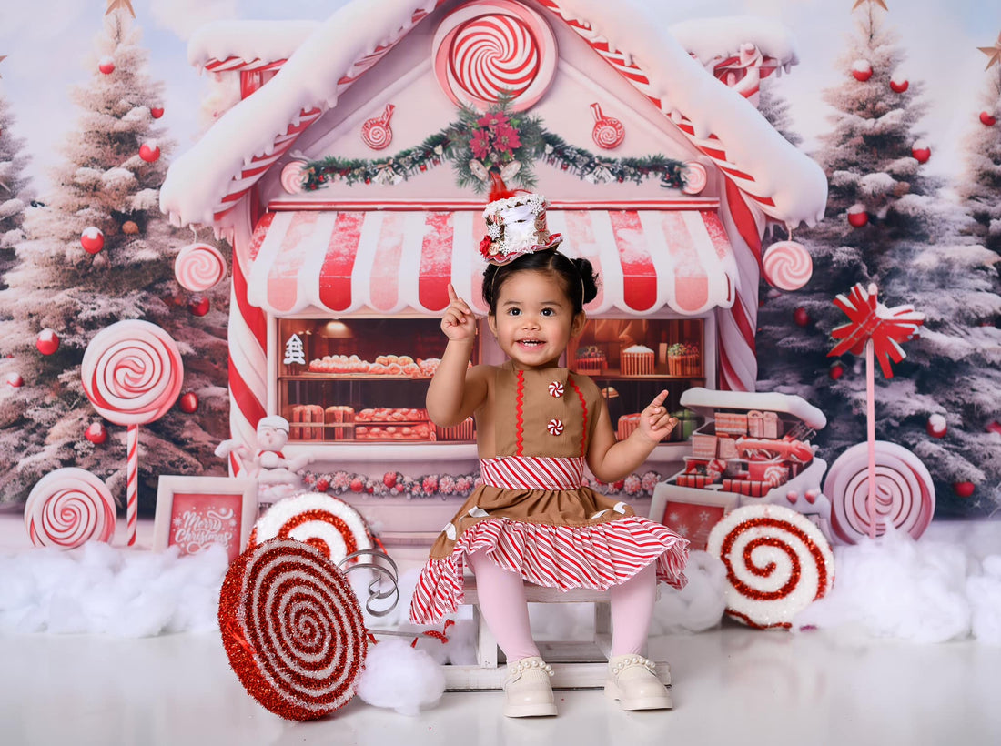 Avezano Christmas Candy Shop and Christmas Tree Photography Backdrop