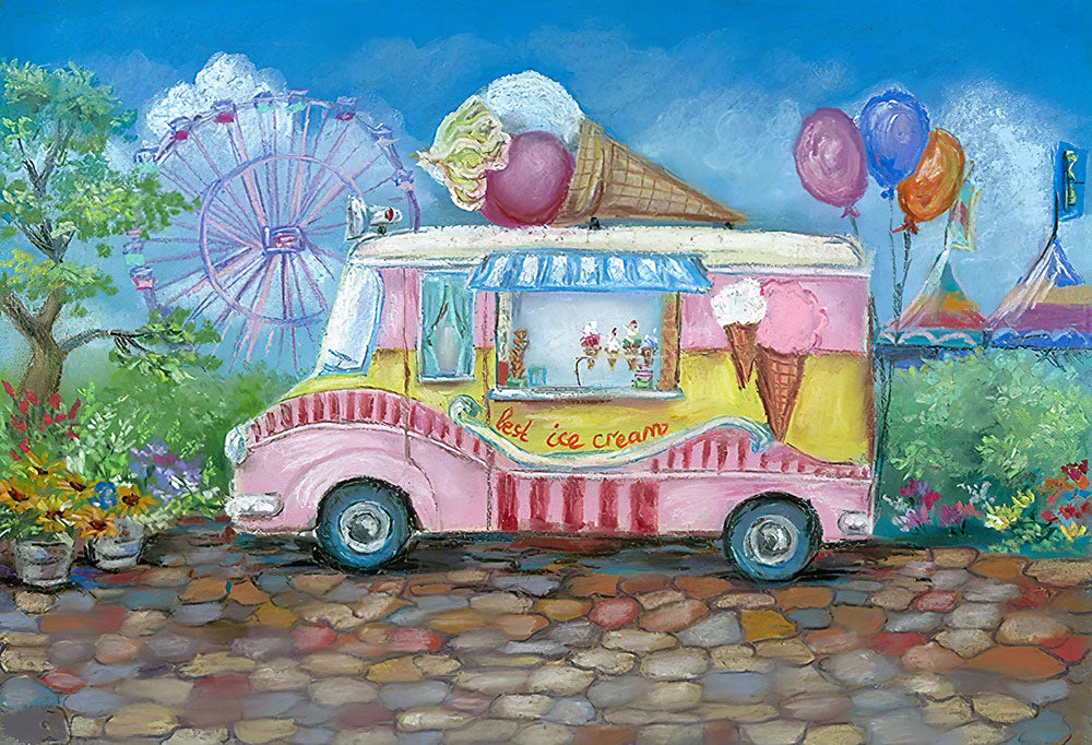 Special Offers Avezano Oil Painting Ice Cream Truck Backdrop for Portrait Photography