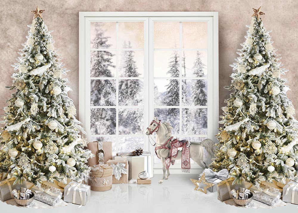 US Only Avezano Christmas Tree and Windows Decoration Photography Backdrop