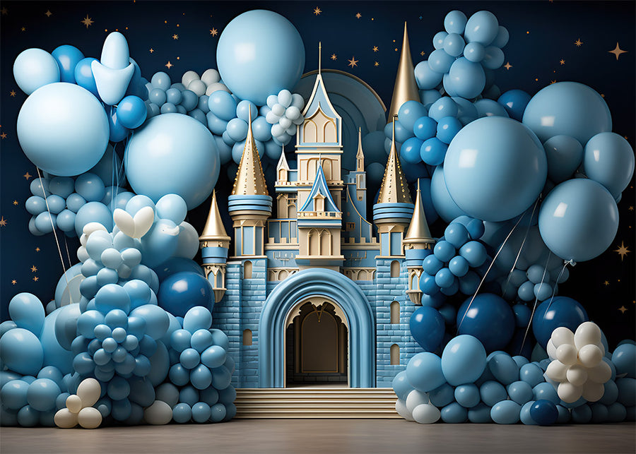 Special Offers Avezano Polyster Castle and Blue Balloon Photography Backdrop