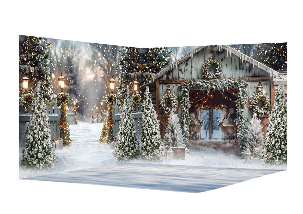 Avezano Winter Christmas Snow Lights Photography Backdrop Scene  Room Set