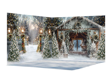 Avezano Winter Christmas Snow Lights Photography Backdrop Scene  Room Set