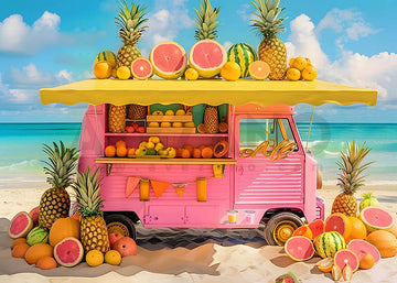 Avezano Summer Beach Fruit Cart Pink Photography Backdrop