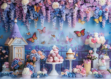 Avezano Butterflies and Flowers Birthday Party Photography Background