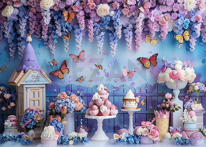 Avezano Butterflies and Flowers Birthday Party Photography Background