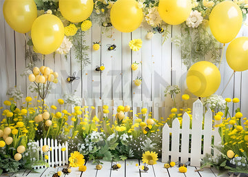 Avezano Spring Yellow Flowers and Bees Photography Backdrop