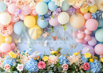 Avezano Colorful Balloons and Flowers Birthday Party Photography Background