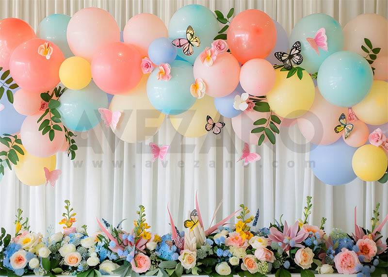 Avezano Balloons and Flowers Birthday Party Photography Background