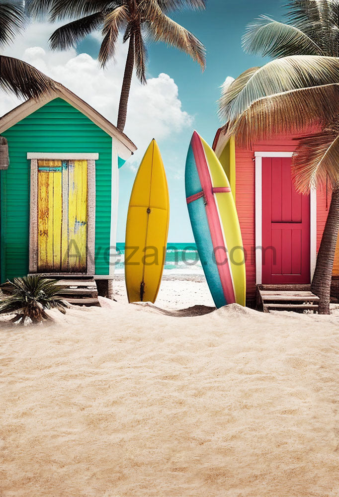 Avezano Beach Hut Seaside Photography Backdrop-AVEZANO