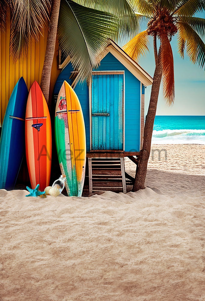 Avezano The Blue Cabin and the Surfboard Photography Backdrop-AVEZANO