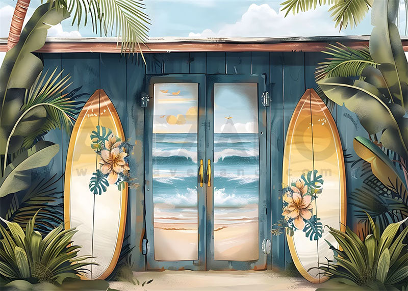 Avezano Summer Beach Surfboard and Blue Door Photography Backdrop