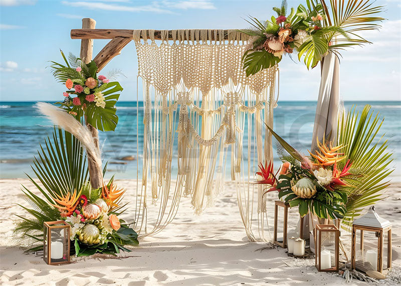 Avezano Summer Beach Boho Flower Arch Photography Backdrop