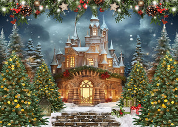 Avezano Christmas Trees and Castles Photography Backdrop