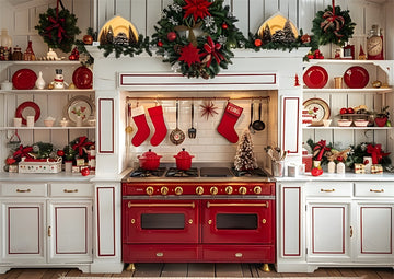 Avezano Christmas Kitchen Cabinet Red Oven Photography Backdrop