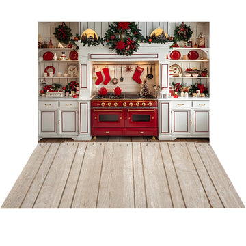 Avezano Christmas Wreath and Kitchen 2 pcs Set Backdrop