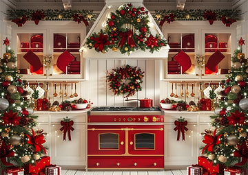 Avezano Christmas Kitchen Red Oven Photography Backdrop