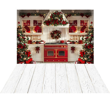 Avezano Christmas Wreath and Red Kitchen 2 pcs Set Backdrop