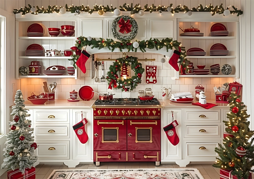 Avezano Christmas Kitchen Red Cutlery Photography Backdrop