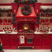 Avezano Christmas Tree and Red Kitchen 2 pcs Set Backdrop