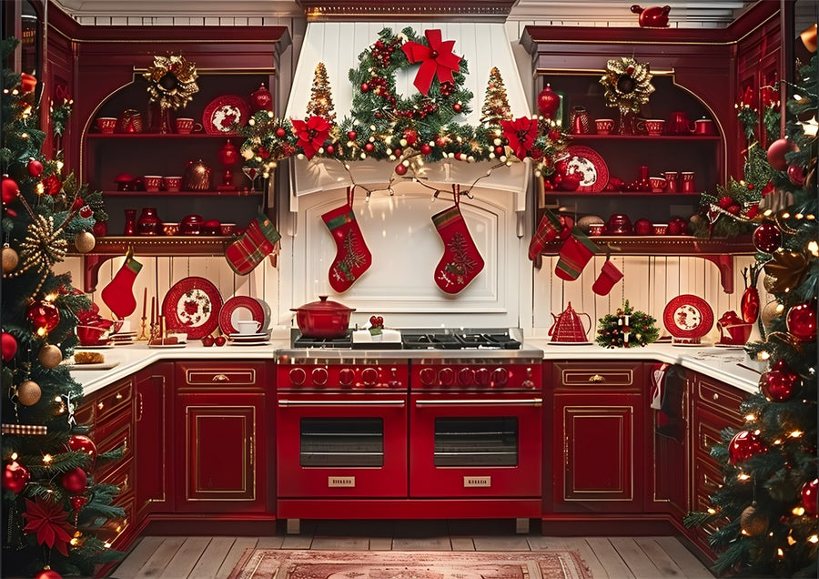 Avezano Kitchen Wreaths and Christmas Tree Photography Backdrop