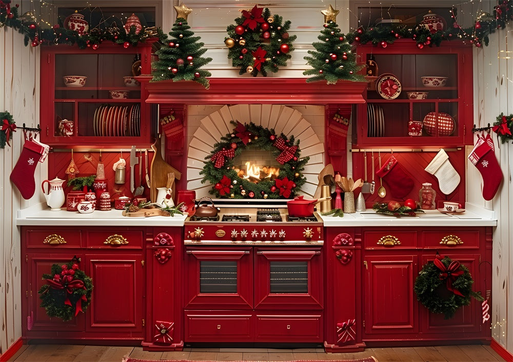 Avezano Red Kitchen Wreath Decoration Photography Backdrop