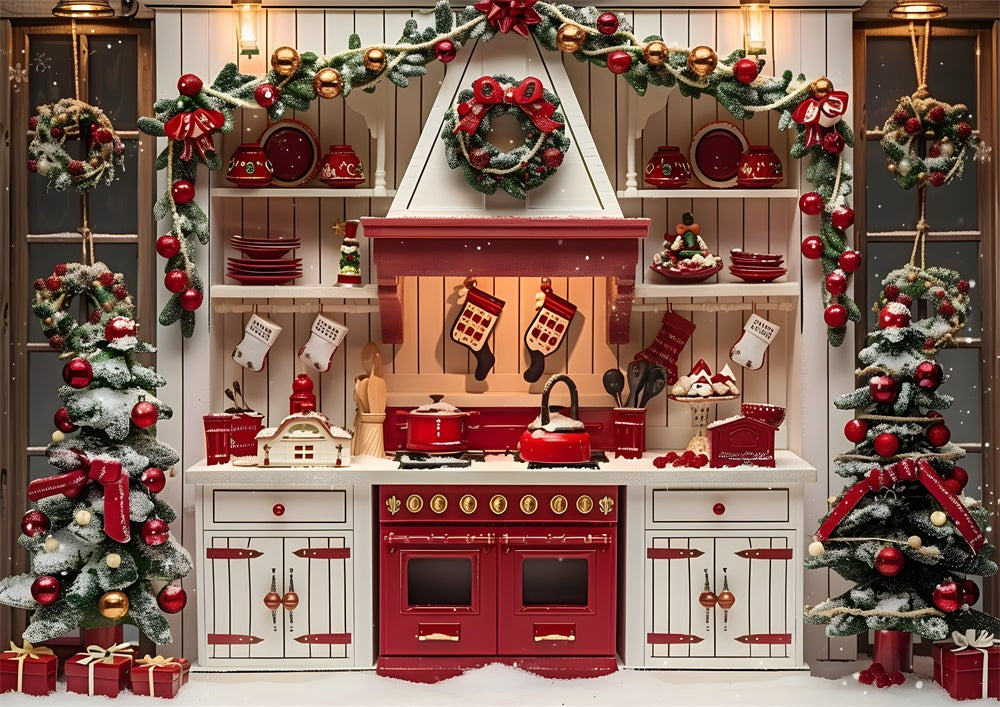 Avezano White Kitchen and Christmas Wreath Photography Backdrop