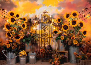 Avezano Summer Sunflower And Iron Gate Party Photography Backdrop