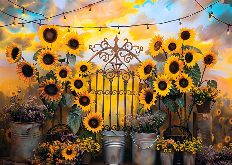 Avezano Summer Sunflower And Iron Gate Oil Photography Backdrop