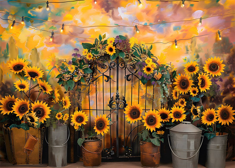 Avezano Sunflower Iron Door Oil Painting Photography Backdrop