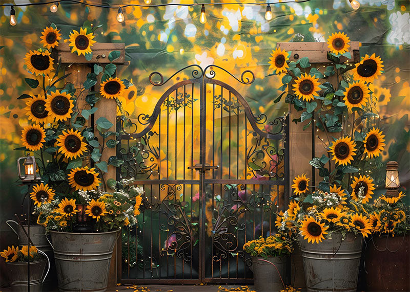 Avezano Sunflower and Door Greenery Photography Backdrop