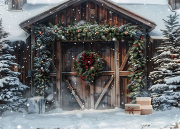 Avezano Snowy Winter Wooden Door Decoration Photography Backdrop