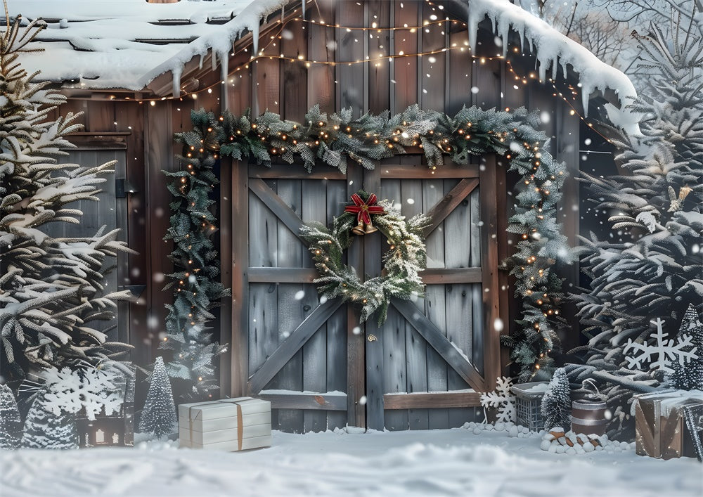 Avezano Christmas Winter Cabin Snow 2 pcs Set Backdrop