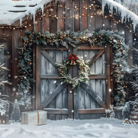 Avezano Christmas Winter Cabin Snow 2 pcs Set Backdrop