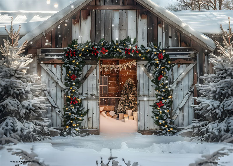 Avezano Christmas Winter Snow Cabin Photography Backdrop