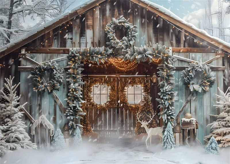 Avezano Christmas Snow Cabin Photography Backdrop