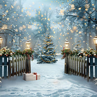 Avezano Snow Christmas Tree and Presents 2 pcs Set Backdrop