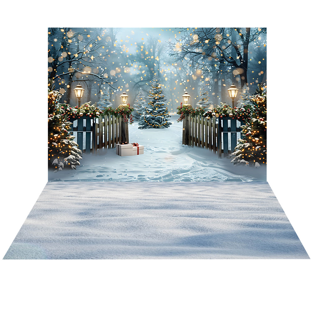 Avezano Snow Christmas Tree and Presents 2 pcs Set Backdrop