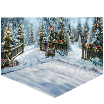 Avezano Winter Christmas Tree in the Snow Photography Backdrop Scene  Room Set