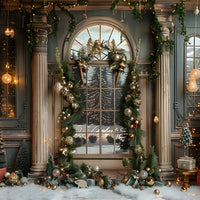 Avezano Christmas Window Decoration Photography Backdrop Scene  Room Set