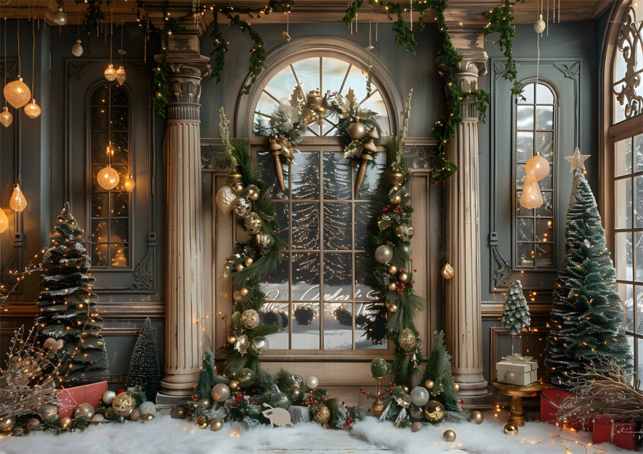 Avezano Christmas Window Decoration Photography Backdrop Scene  Room Set