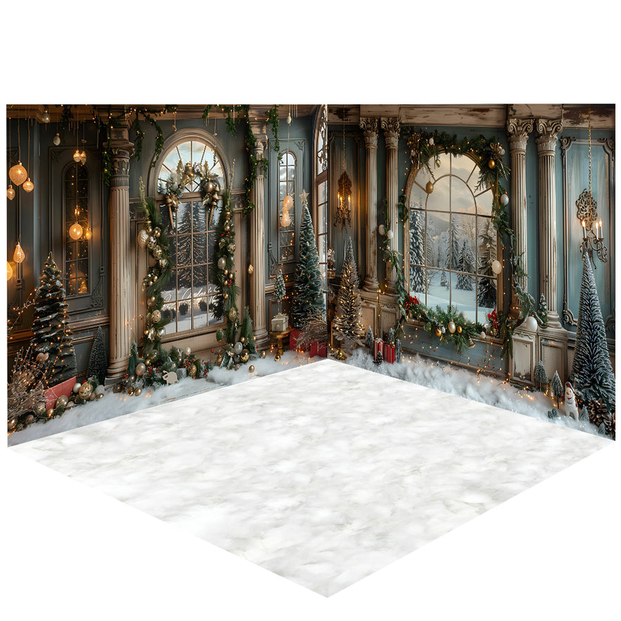 Avezano Christmas Window Decoration Photography Backdrop Scene  Room Set