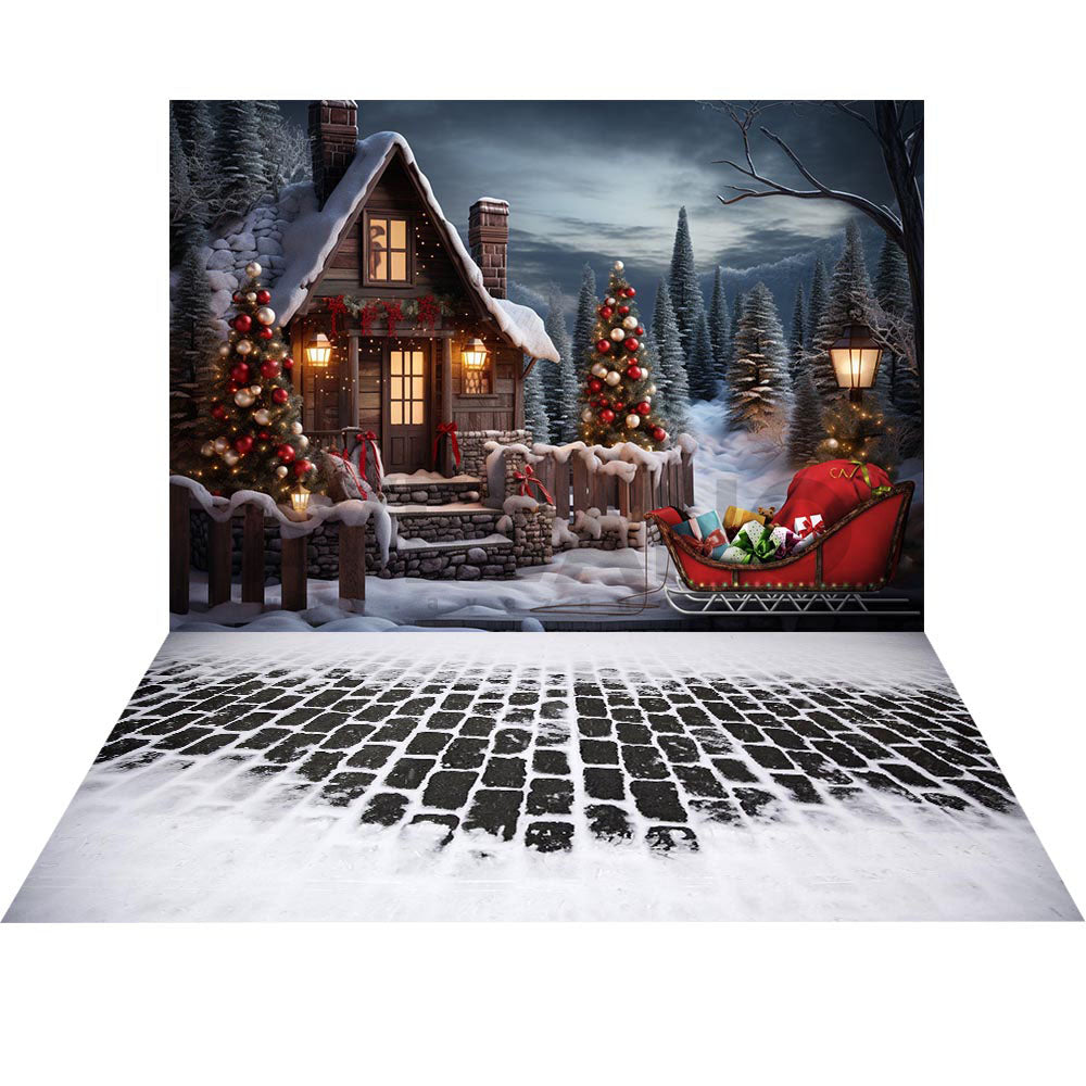 Avezano Christmas Tree and House 2 pcs Set Backdrop