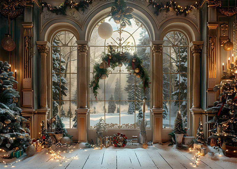 Avezano Christmas Doors Windows and Snow Photography Backdrop