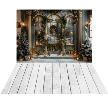 Avezano Christmas Wreaths on Doors and Windows 2 pcs Set Backdrop